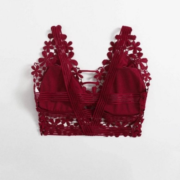 Red Casual Womens Guipure Lace Longline Bralette - Picture 2 of 5